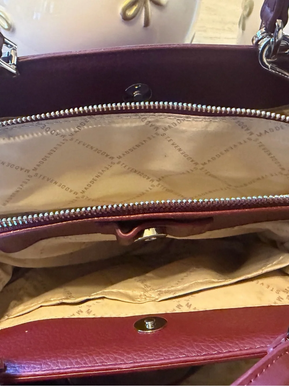 Steve Madden Plum Box Satchel with Logo Strap